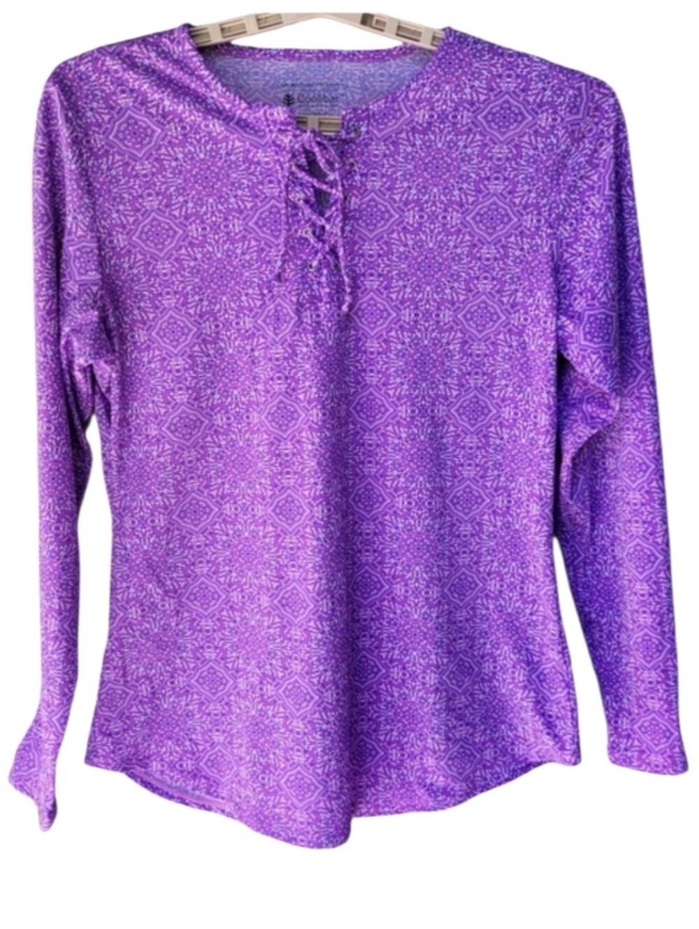 Coolibar UPF 50+ Lace Up Long Sleeve Shirt Purple Medallion Geometric Size L
